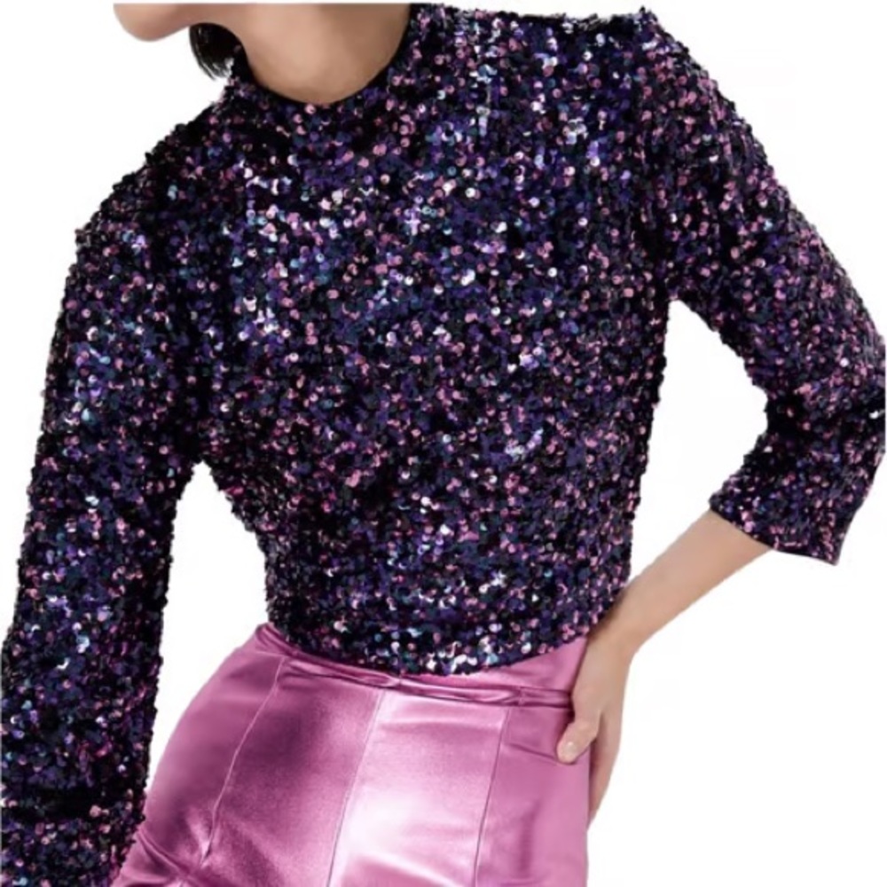 ZARA WOMAN NEW AW19 PURPLE CROPPED SEQUIN CROP TOP REF: 2157/268 size M